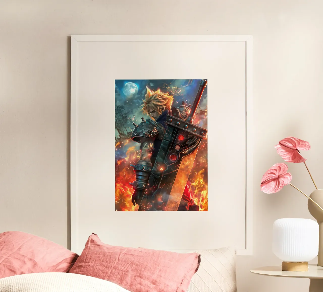 FFVII FF7 Cloud Strife Final Fantasy poster con telaio in legno da Fleur de Lys