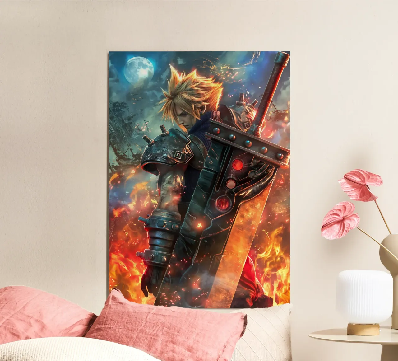FFVII FF7 Cloud Strife Final Fantasy poster con telaio in legno da Fleur de Lys