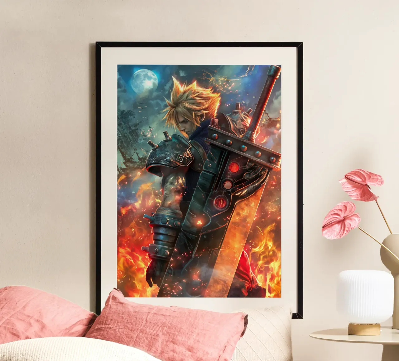 FFVII FF7 Cloud Strife Final Fantasy poster con telaio in legno da Fleur de Lys