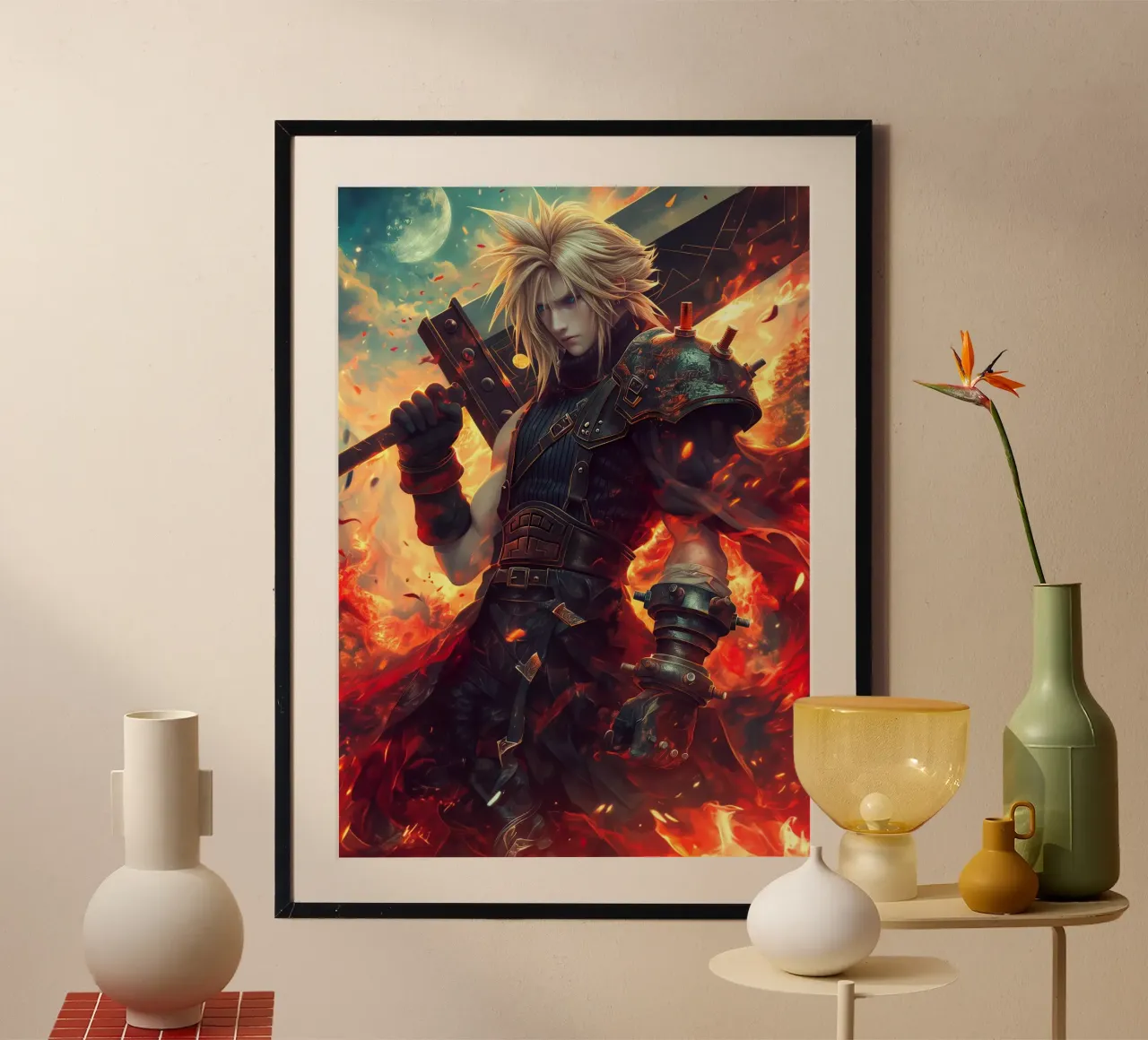 FFVII FF7 Cloud Strife Final Fantasy poster con telaio in alluminio da Fleur de Lys