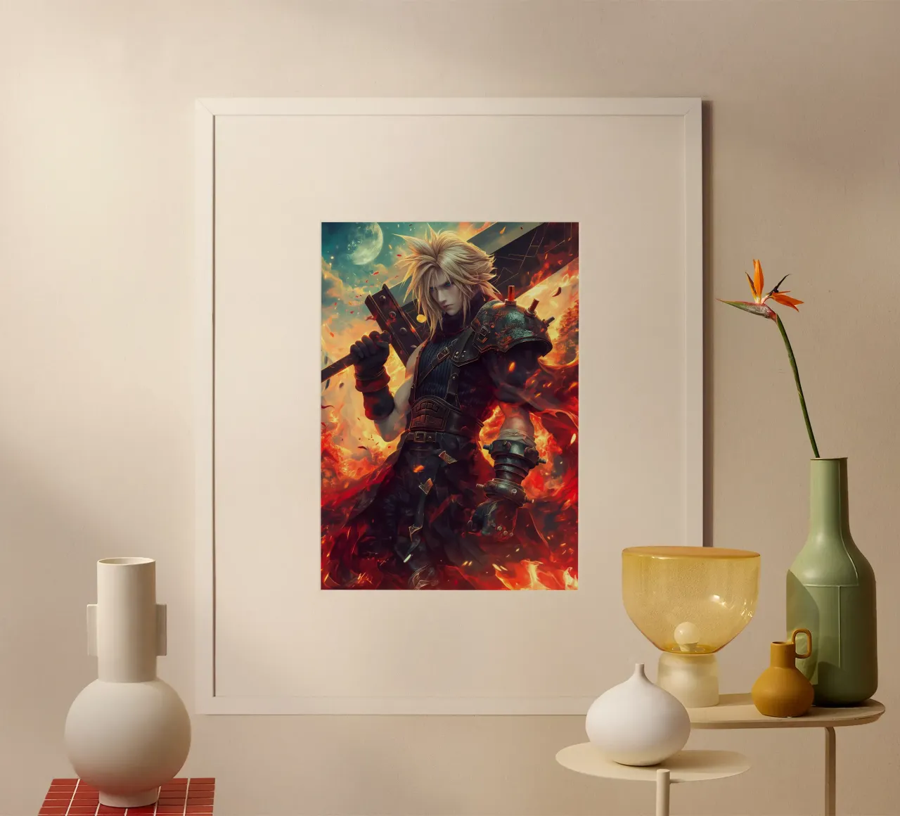 FFVII FF7 Cloud Strife Final Fantasy poster con telaio in alluminio da Fleur de Lys