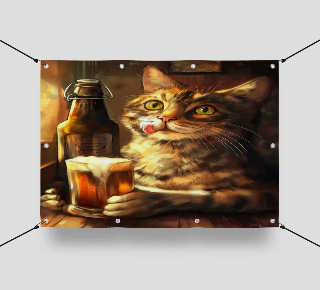 Il gatto beve birra telo in pvc da Fleur de Lys