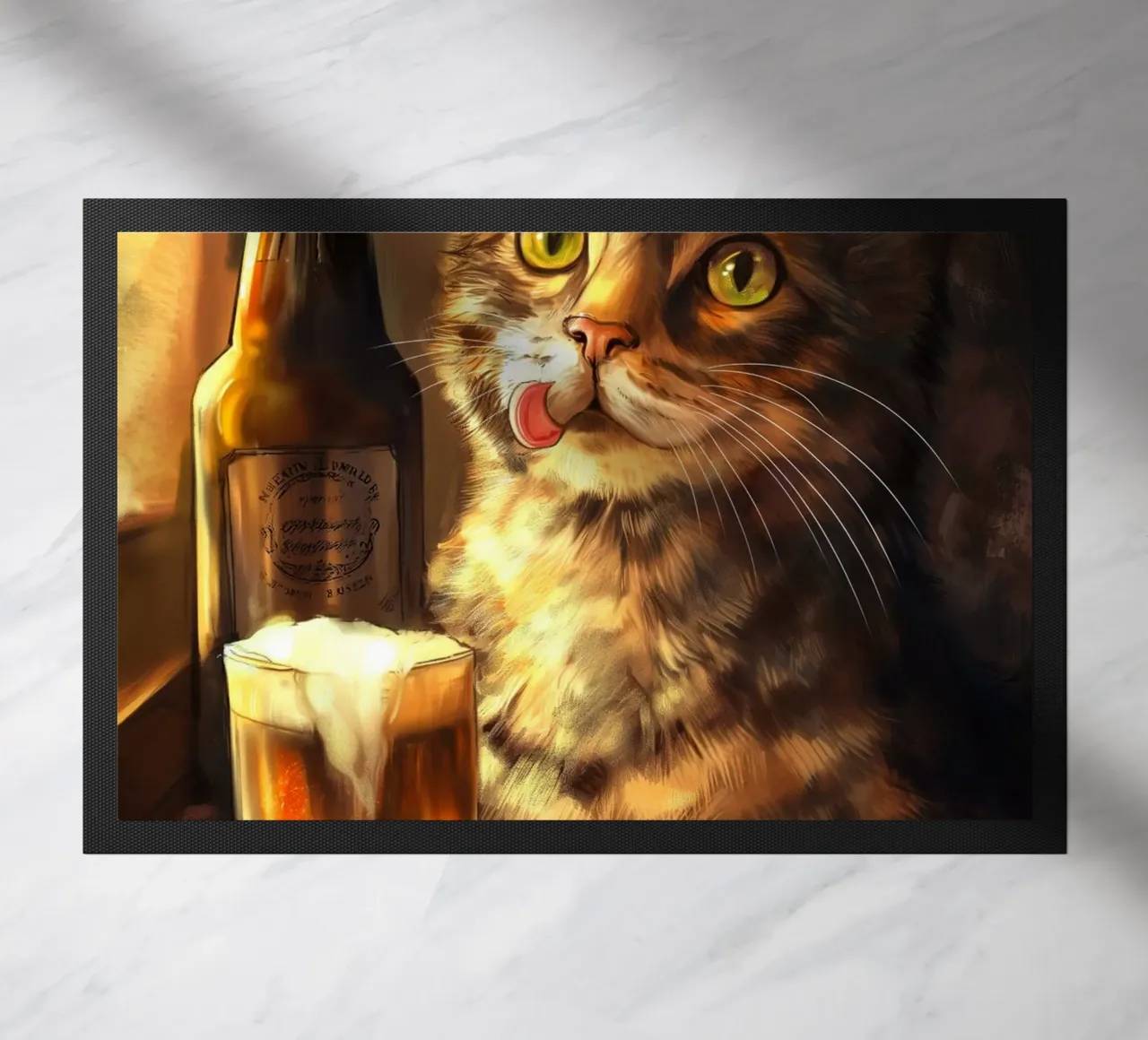 Il gatto beve birra zerbino da Fleur de Lys
