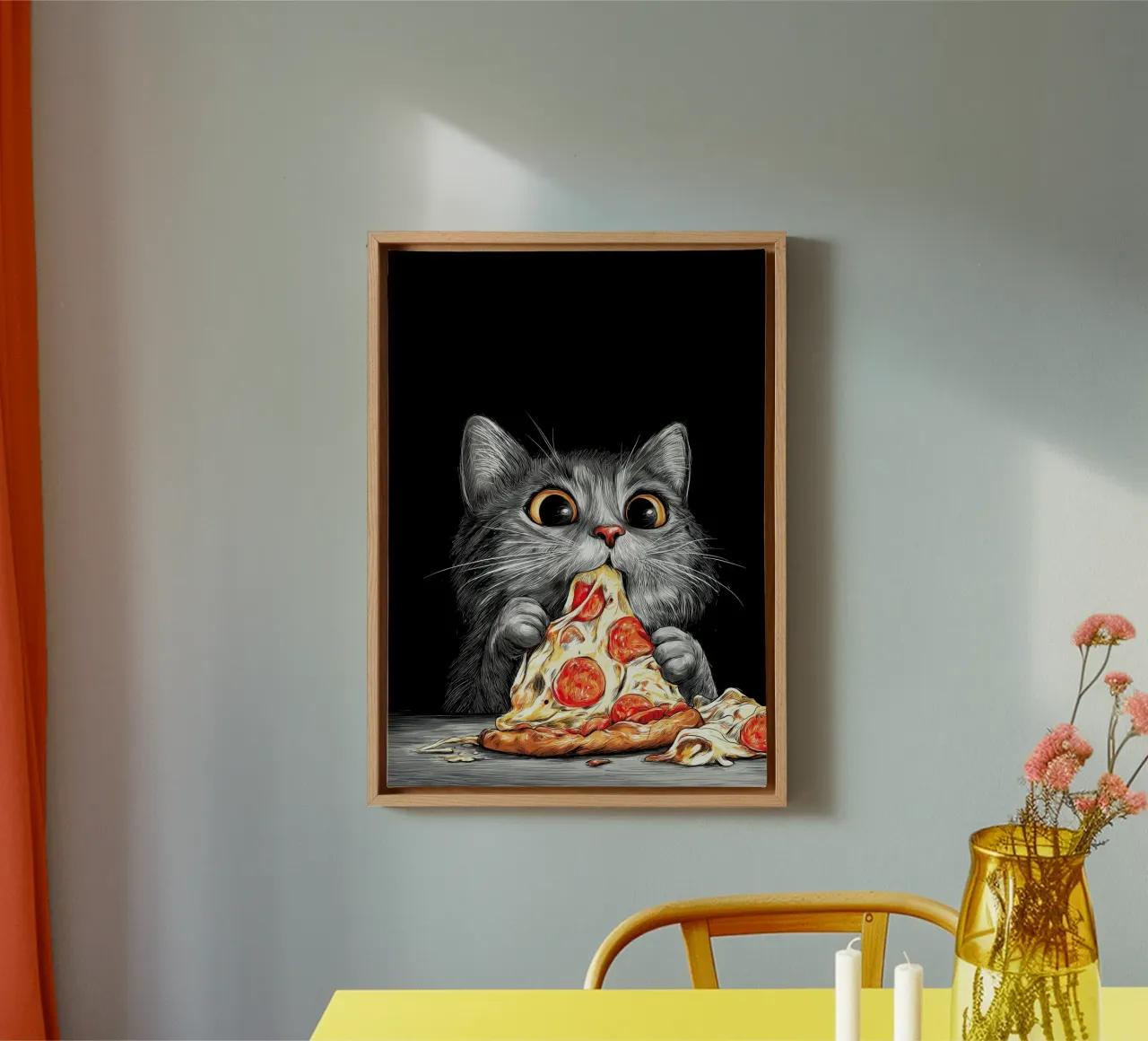 Kat eet pizza canvas met Baklijst van Fleur de Lys