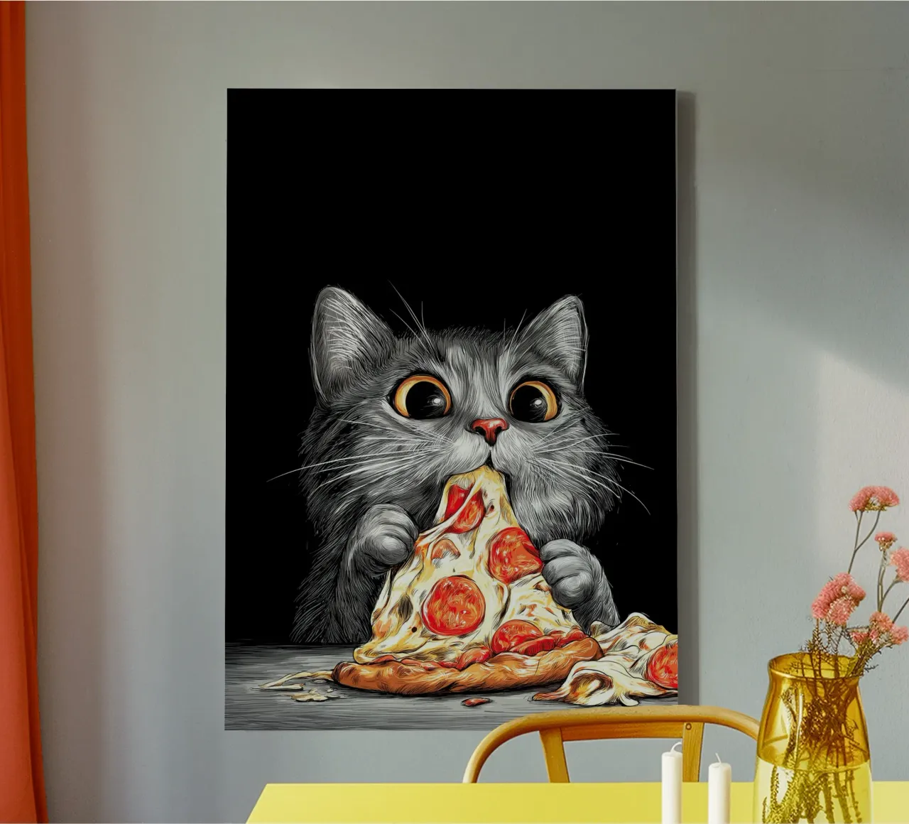 Kat eet pizza canvas met Baklijst van Fleur de Lys