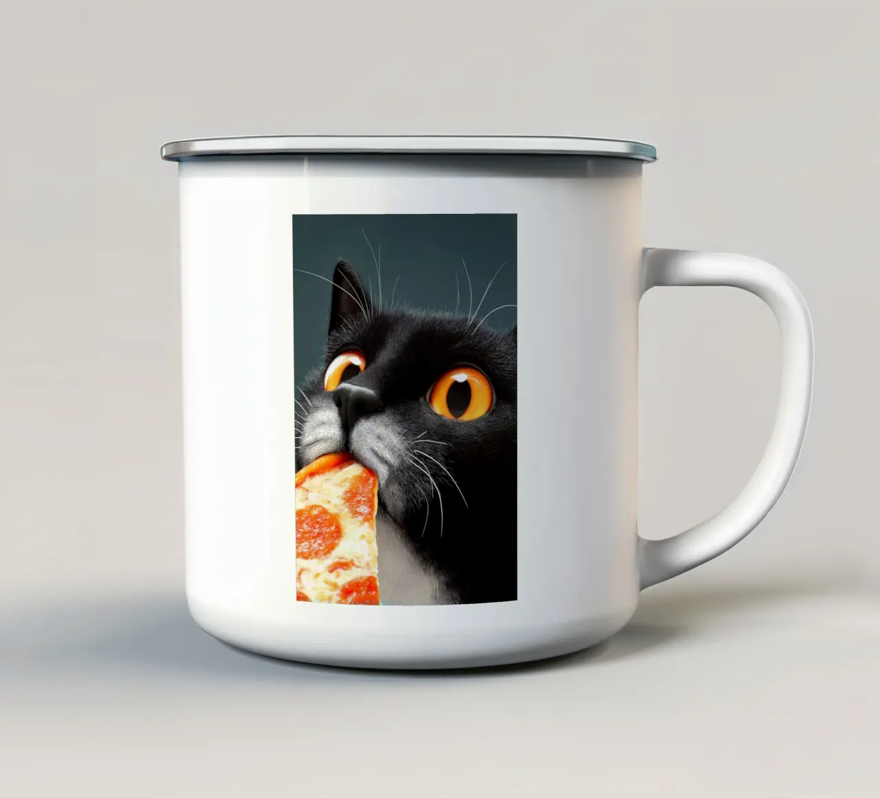 Cat Eats Pizza tazza in smalto da Fleur de Lys