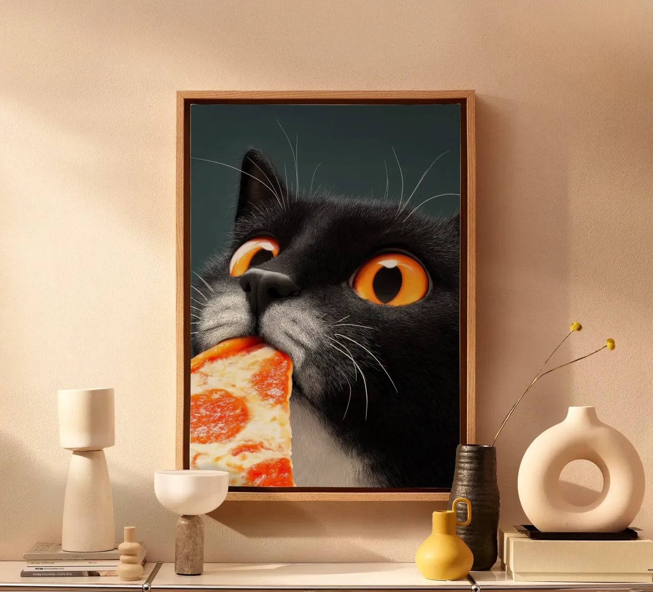 Kat eet pizza canvas met Baklijst van Fleur de Lys
