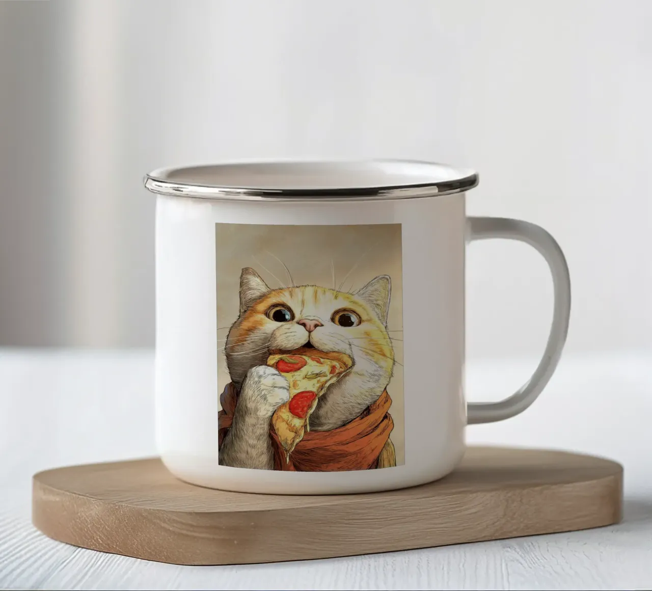 Cat Eats Pizza tazza in smalto da Stellar Creative