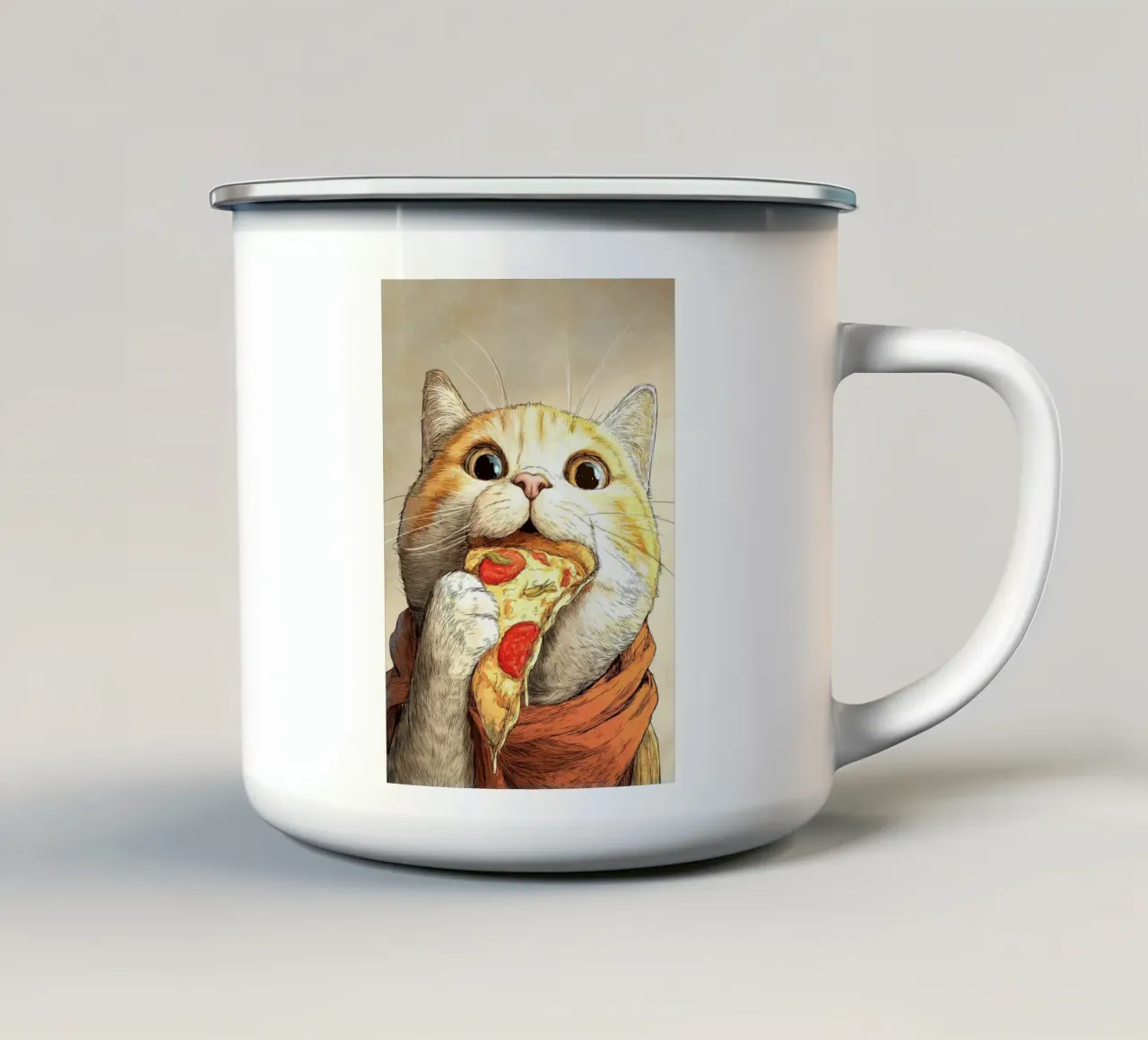 Cat Eats Pizza tazza in smalto da Stellar Creative