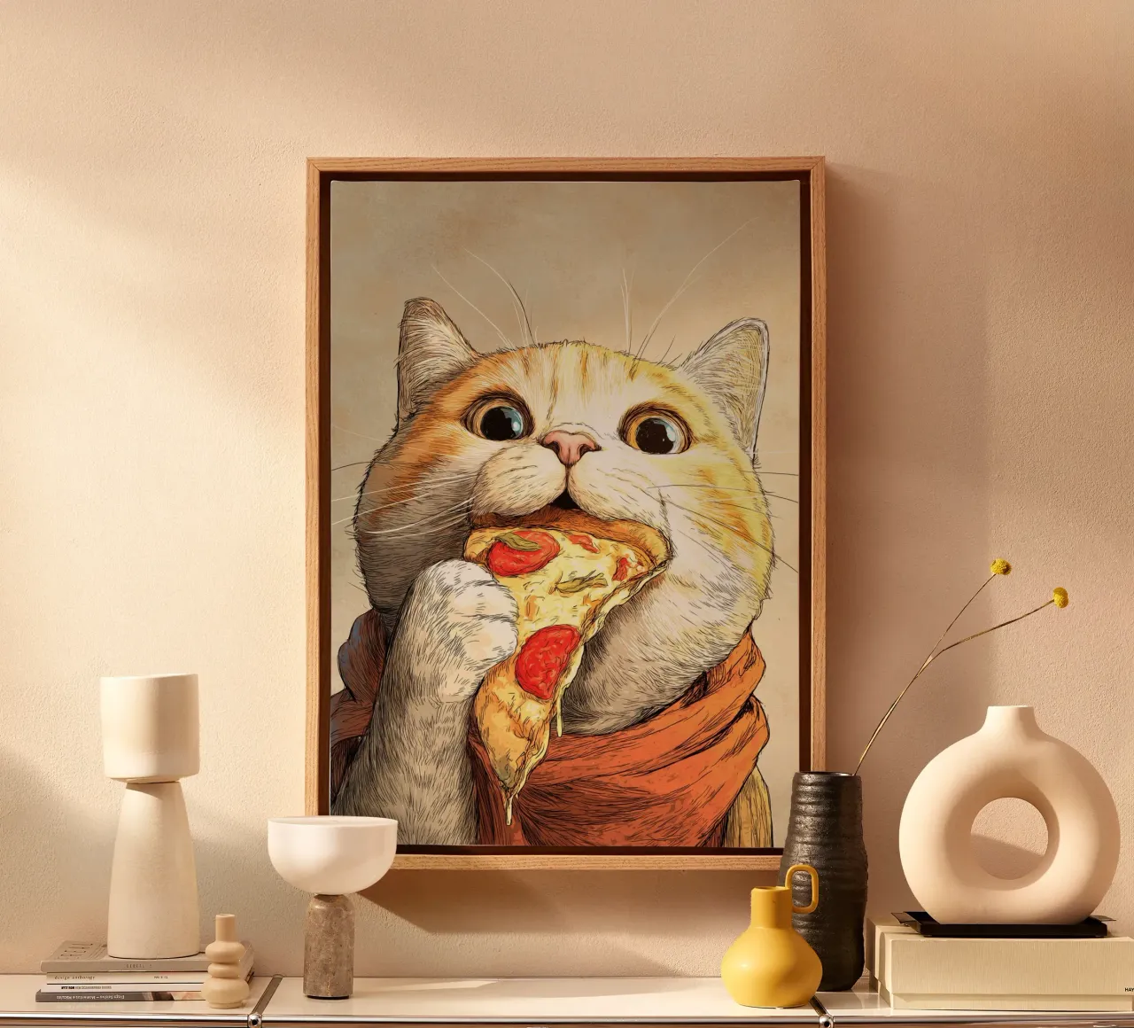 Kat eet pizza canvas met Baklijst van Stellar Creative