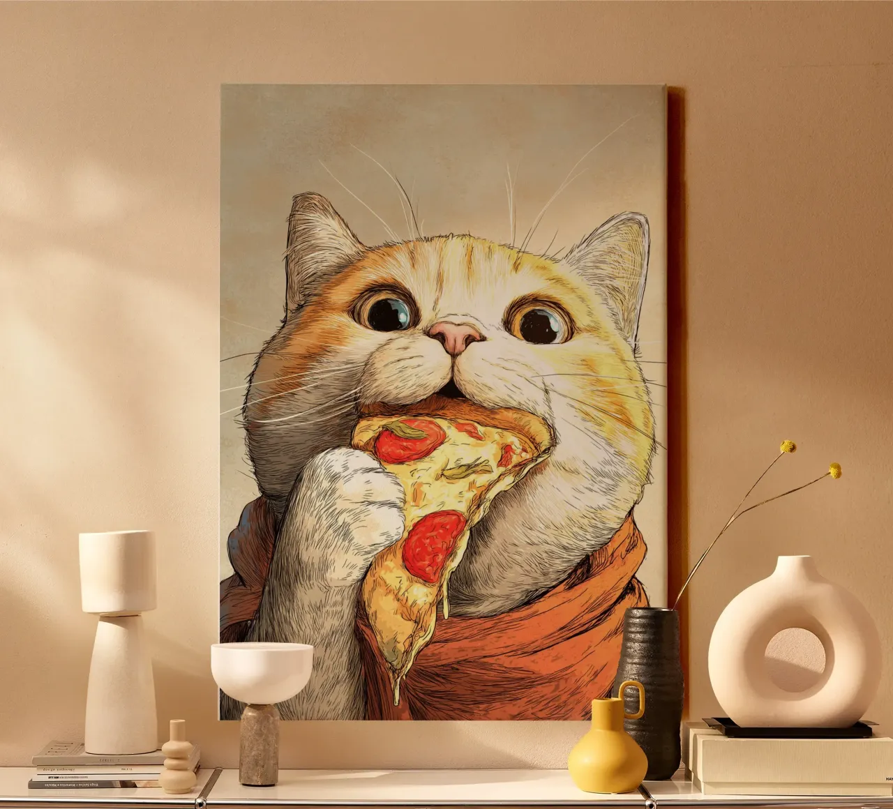 Kat eet pizza canvas met Baklijst van Stellar Creative