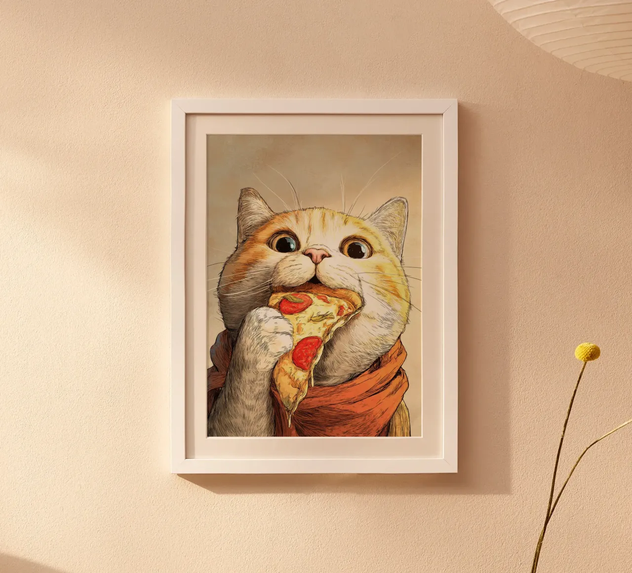Cat Eats Pizza poster con telaio in alluminio da Stellar Creative
