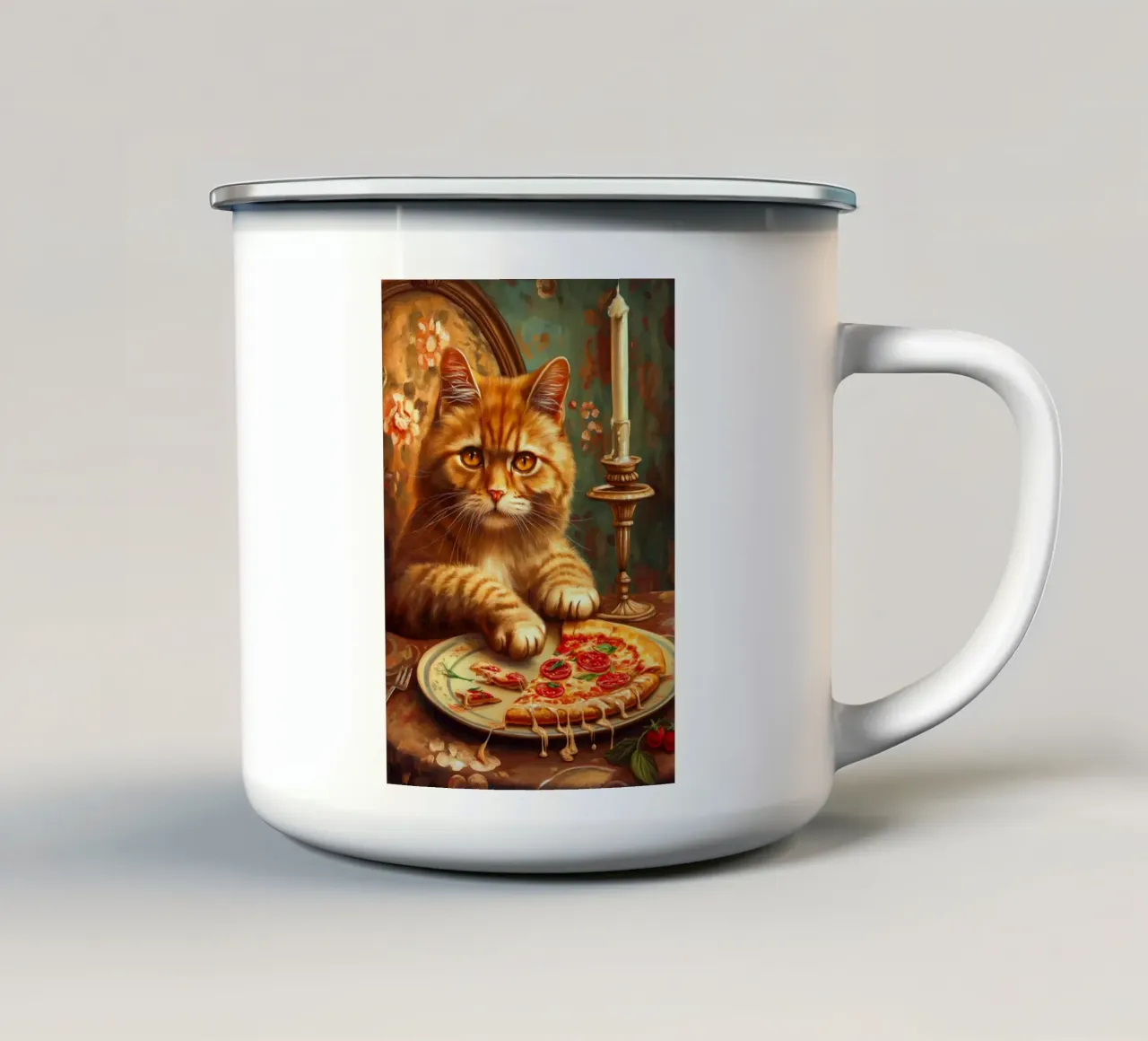 Cat Eats Pizza tazza in smalto da Stellar Creative