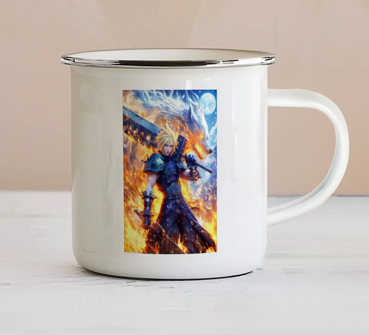 FF7 Cloud Strife Final Fantasy emaille mok van Stellar Creative