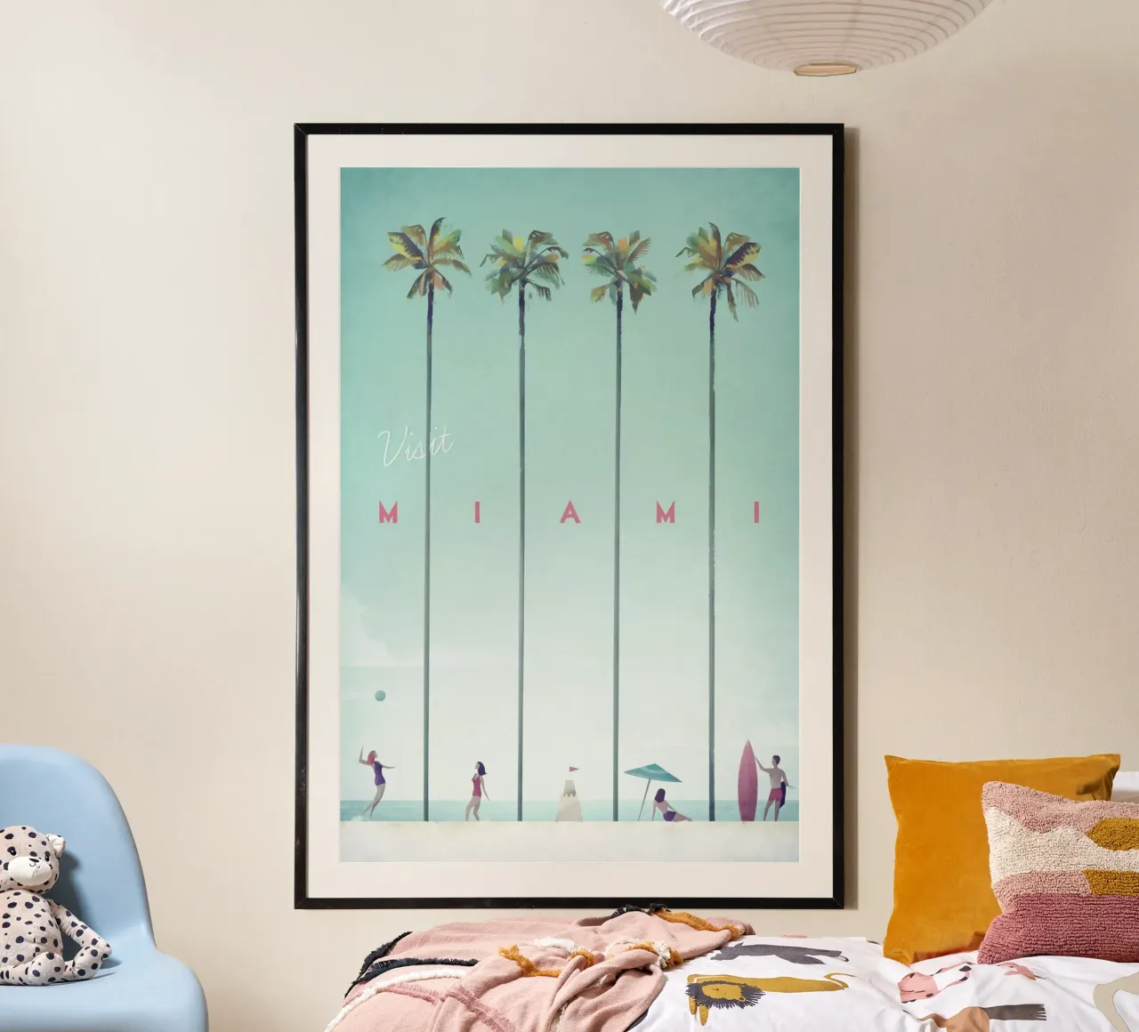 palme spiaggia palla miami poster con telaio in legno da unyil shope