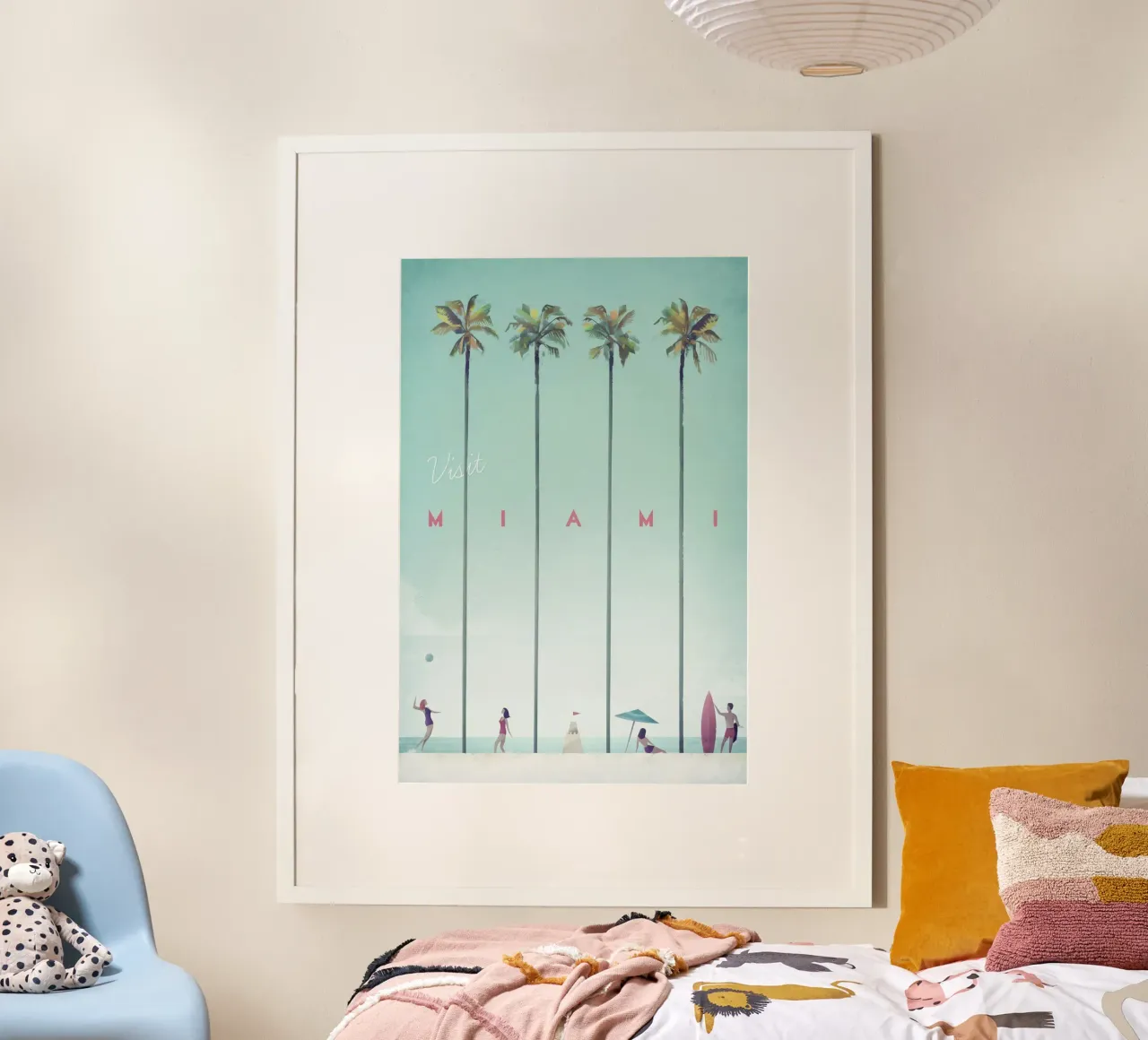 palme spiaggia palla miami poster con telaio in legno da unyil shope