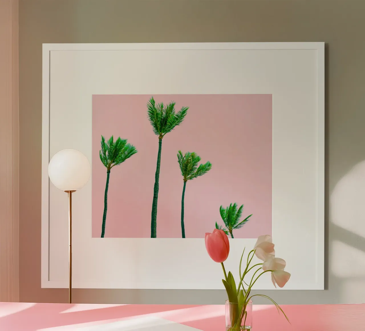 Palm Trees Blown By The Wind poster con telaio in legno da robertmotoiart