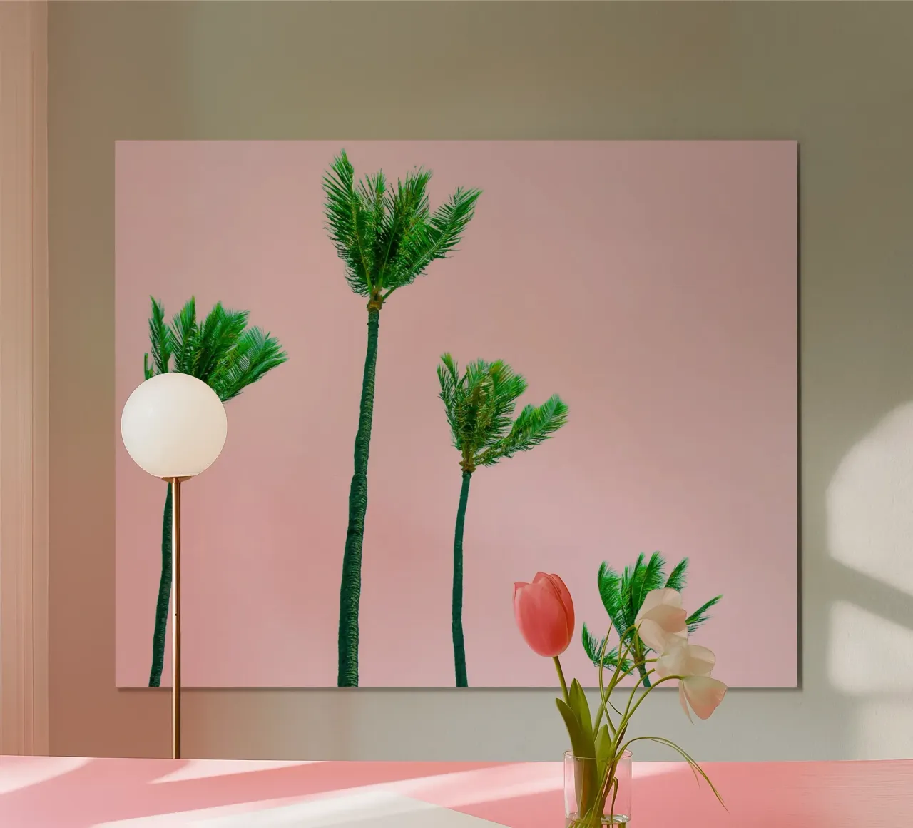 Palm Trees Blown By The Wind poster con telaio in legno da robertmotoiart
