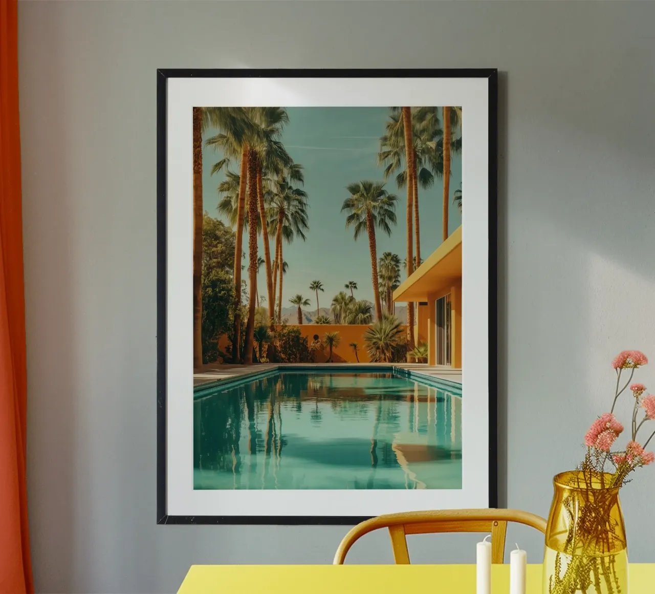 Palm Springs Poolside poster con telaio in alluminio da lennytravers