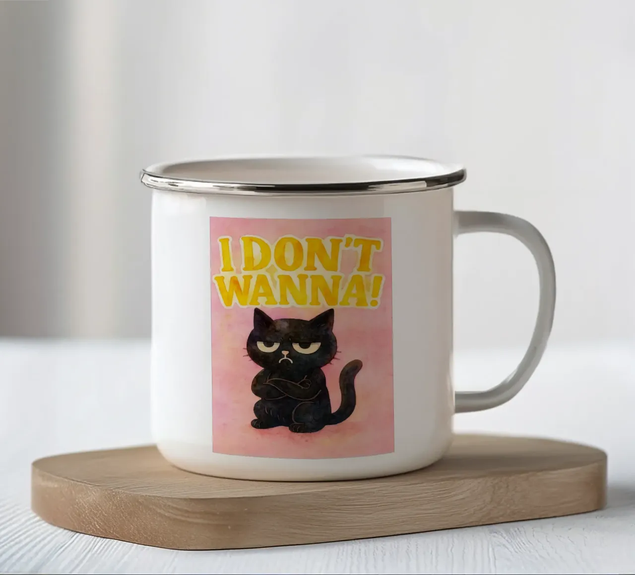 Non voglio disegnare parodie di gatti divertenti tazza in smalto da hexis