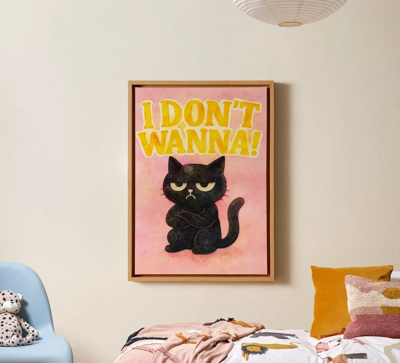 i dont wanna funny cat parody drawing canvas with Floater frame by hexis