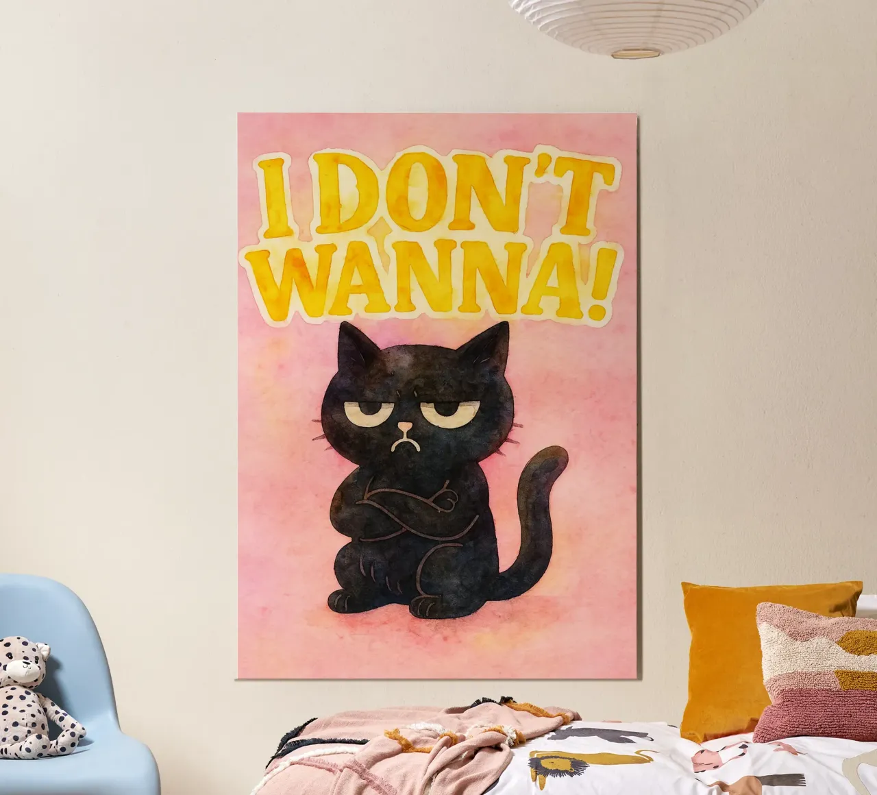 Non voglio disegnare parodie di gatti divertenti poster con telaio in legno da hexis