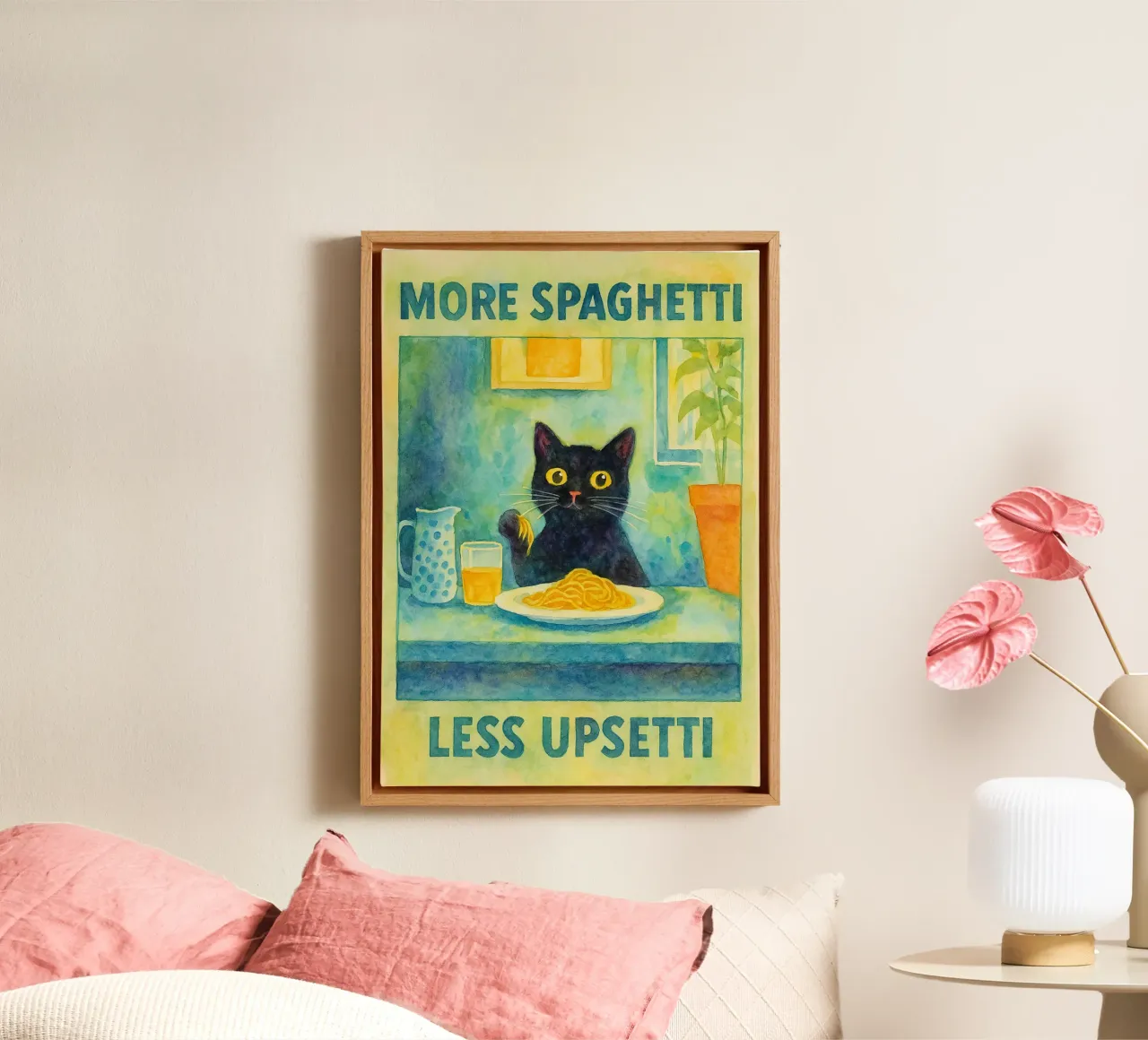 meer spaghetti minder upsetti canvas met Baklijst van hexis