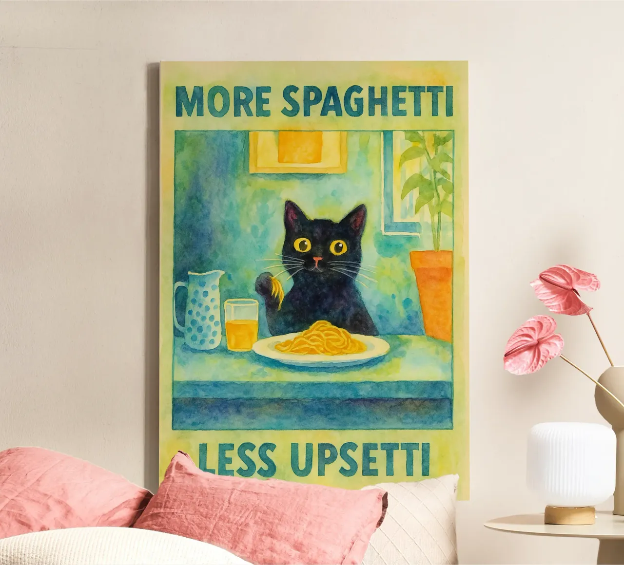 meer spaghetti minder upsetti canvas met Baklijst van hexis