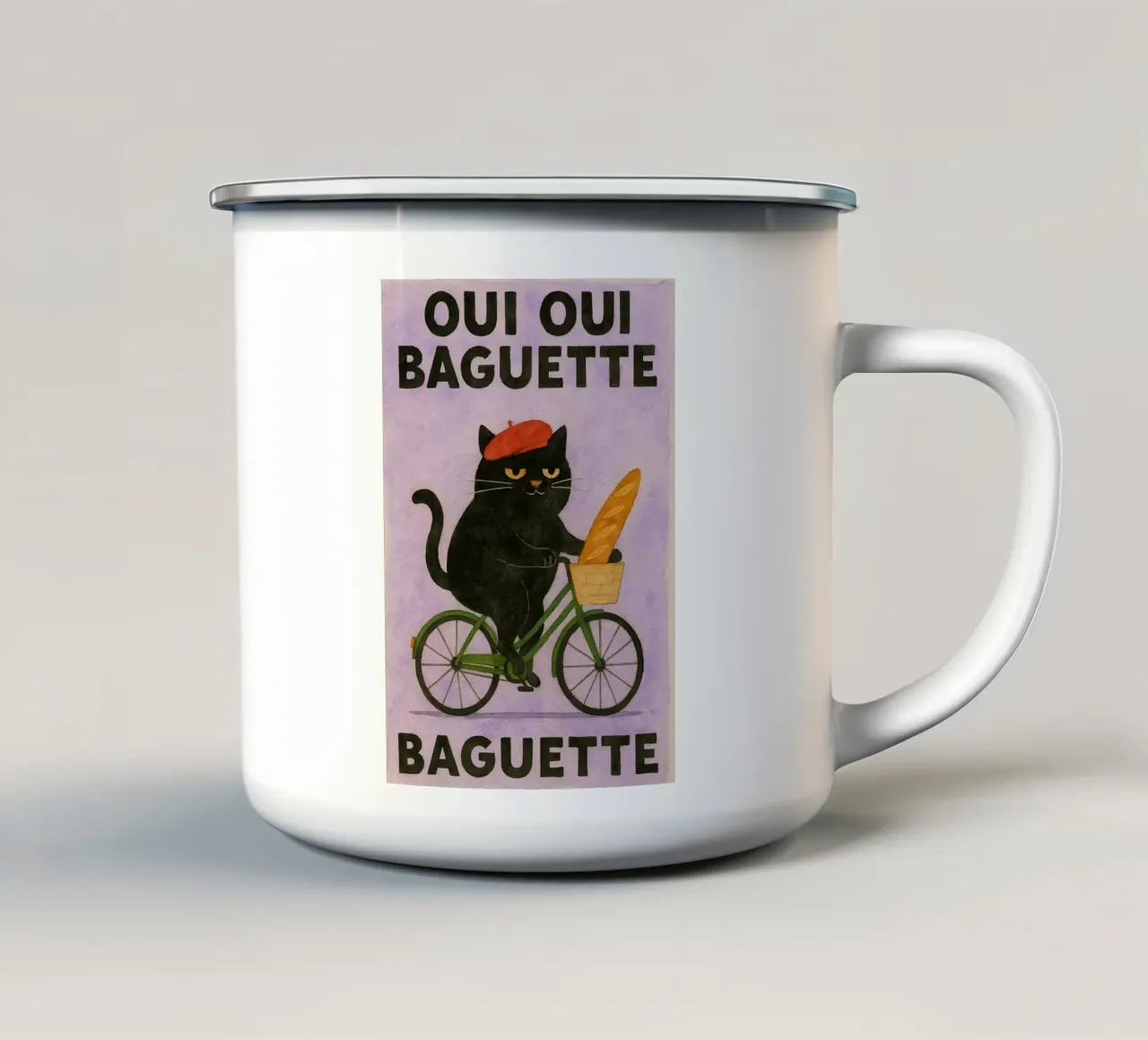 sì sì gatto baguette tazza in smalto da hexis