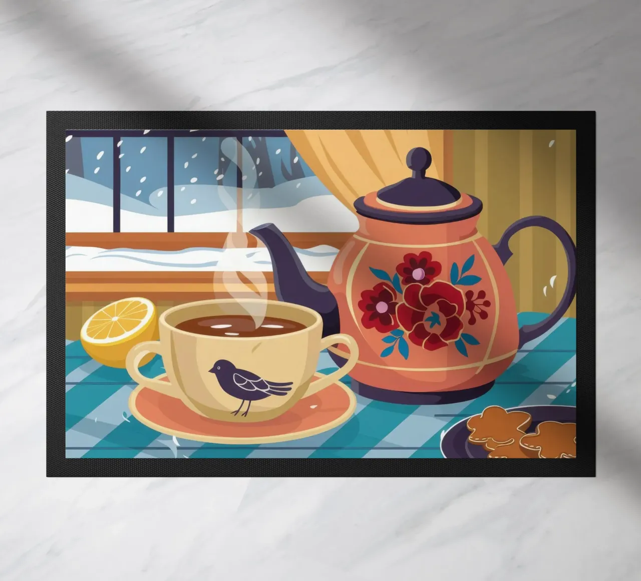 Winter Window Tea doormat by Snow Mist