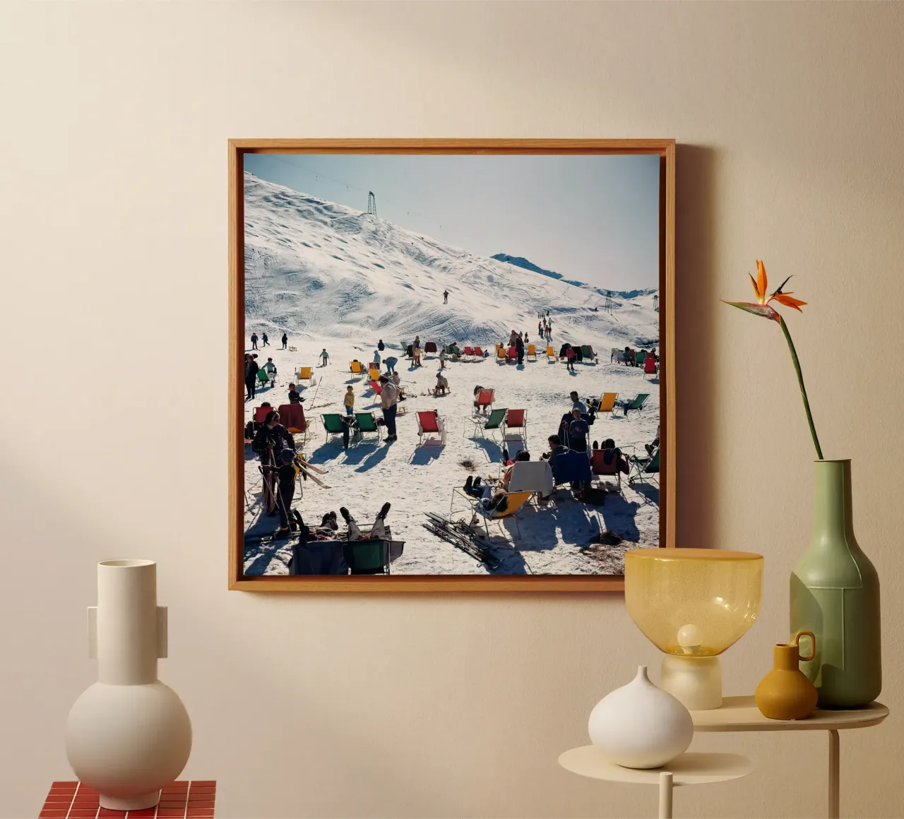 Sunbathing on the Snow Mountains canvas with Floater frame by The Poster UK