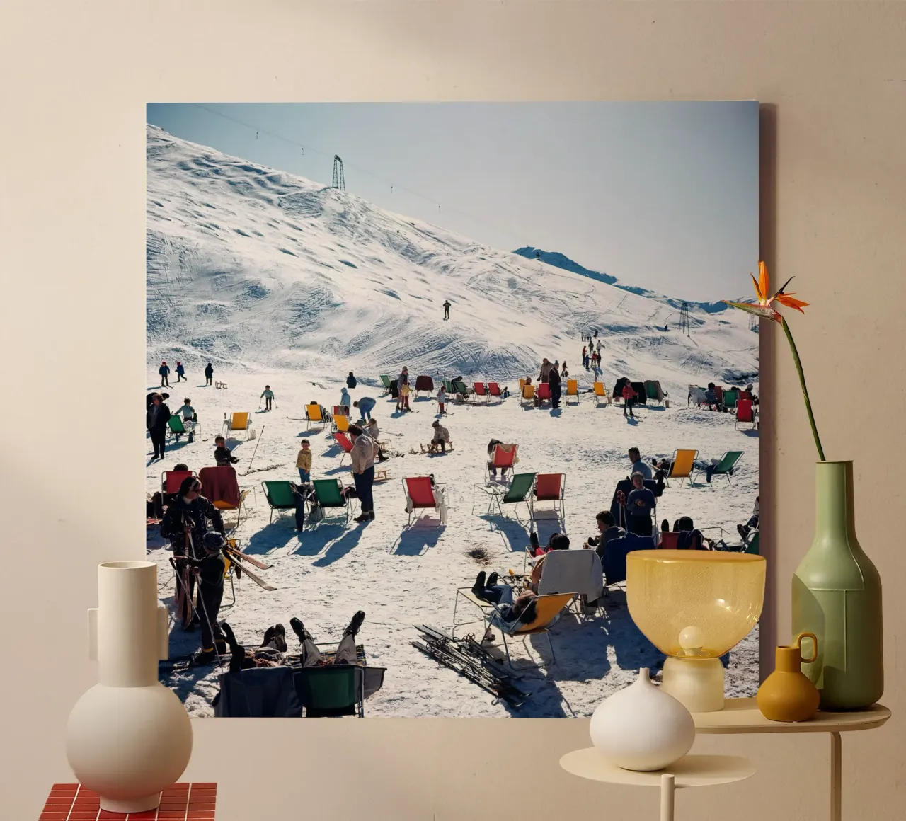 Sunbathing on the Snow Mountains canvas with Floater frame by The Poster UK