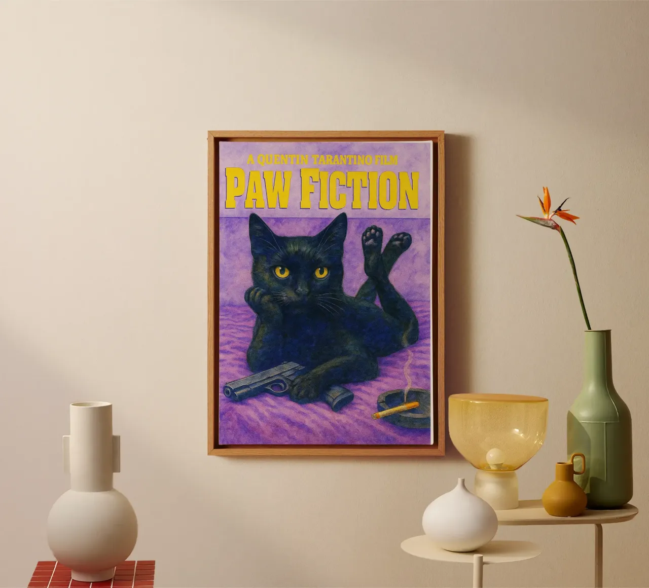 Pfote Fiktion Parodie Zeichnung Leinwand mit Schattenfugenrahmen von hexis