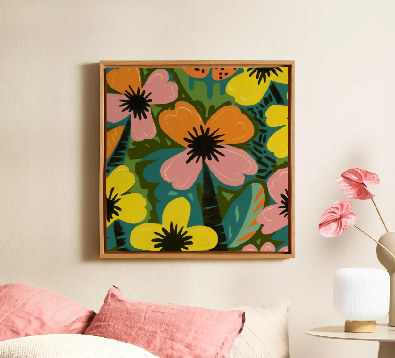 Audace floreale astratto tela con Cornice a cassetta da Lyra Glaze