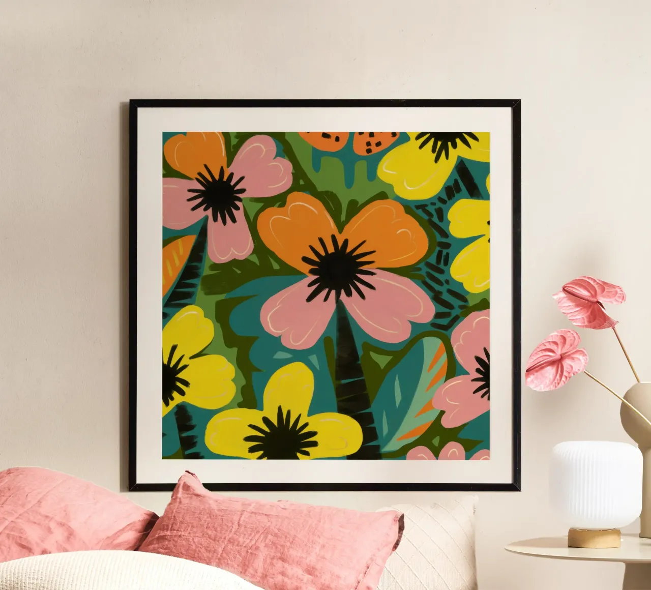 Audace floreale astratto poster con telaio in plastica da Lyra Glaze