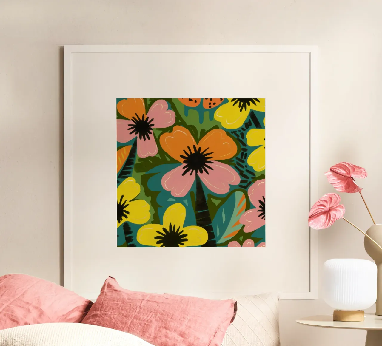 Audace floreale astratto poster con telaio in plastica da Lyra Glaze