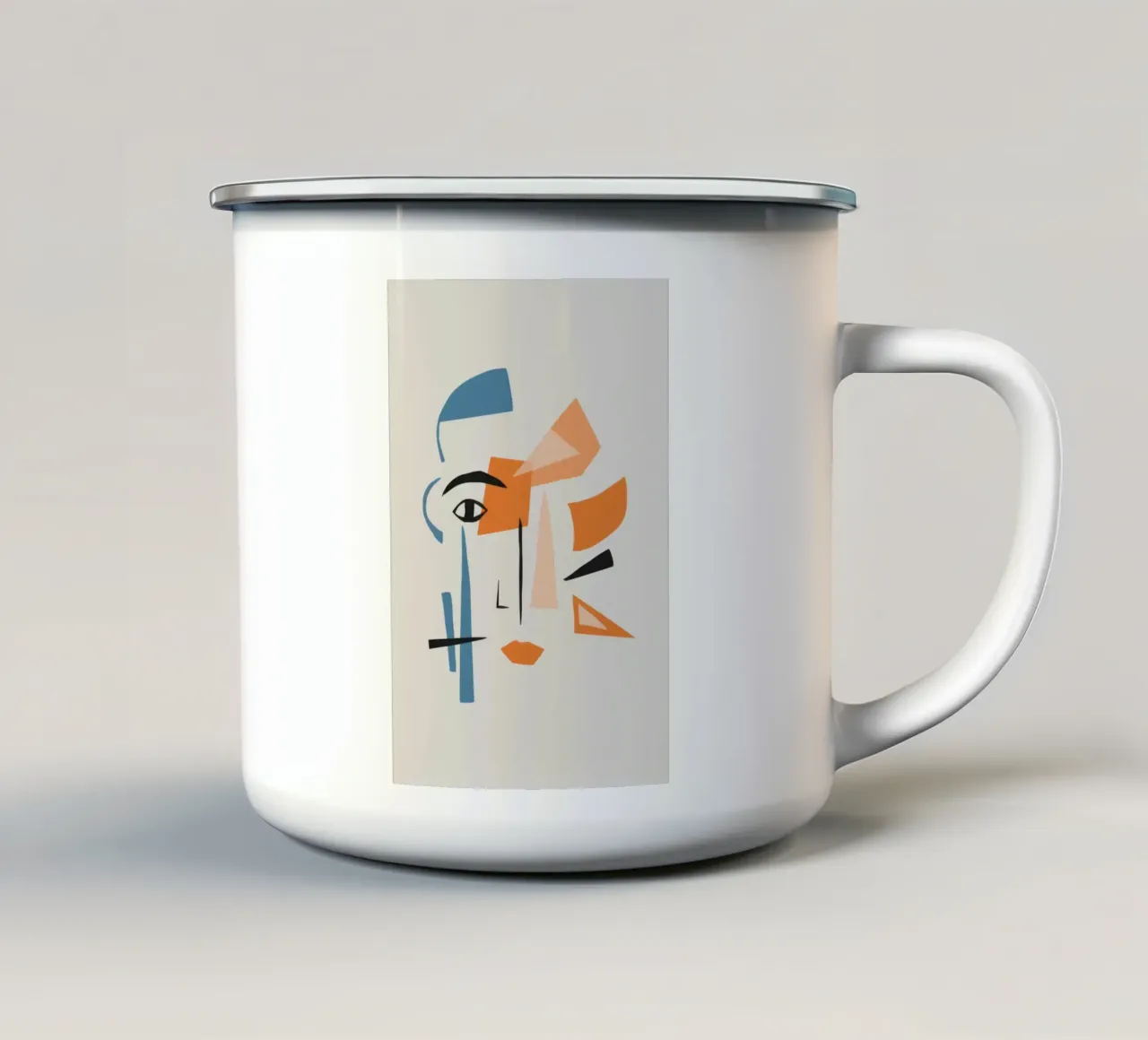 Minimalistische gezichtsdeconstructie emaille mok van Snow Mist