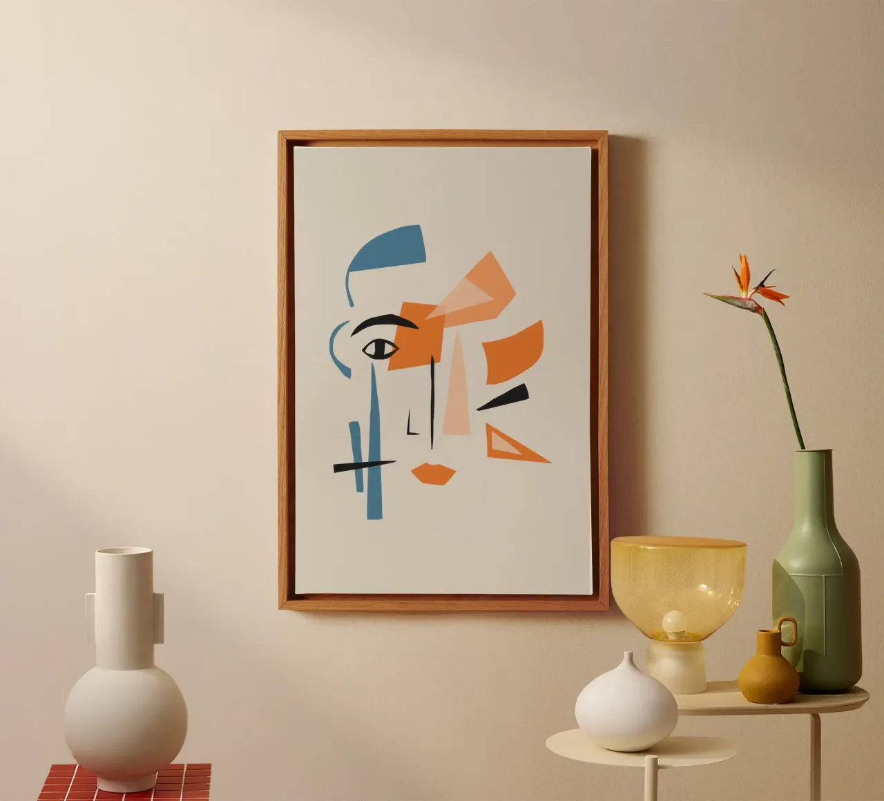 Minimalistische gezichtsdeconstructie canvas met Baklijst van Snow Mist