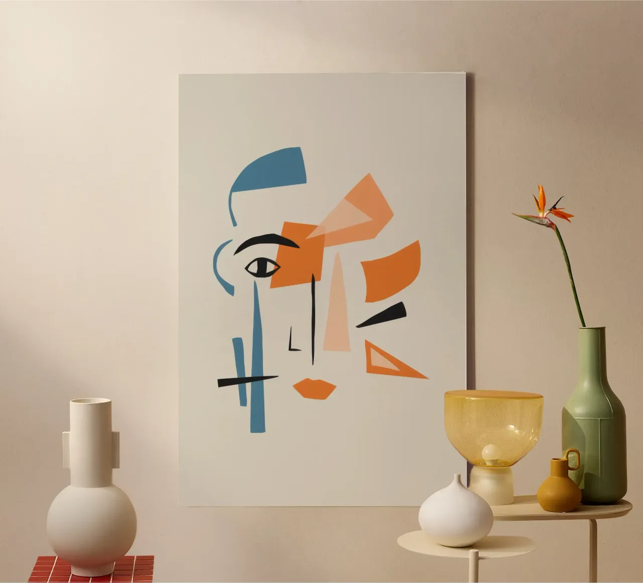Minimalistische gezichtsdeconstructie canvas met Baklijst van Snow Mist