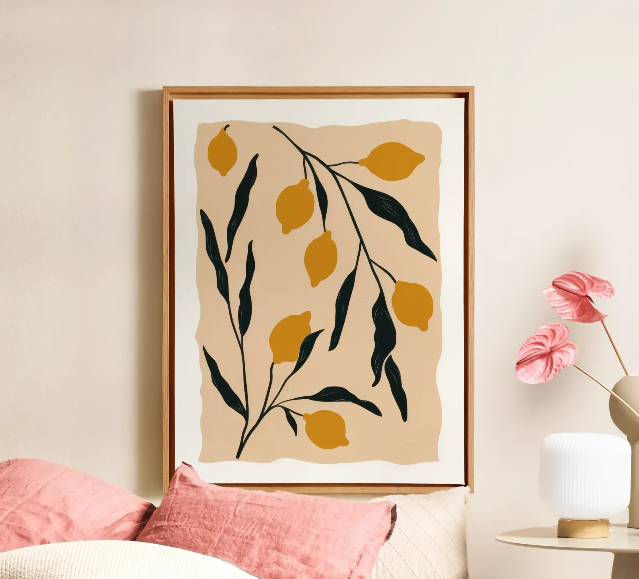 Minimalist Lemon Branch canvas with Floater frame by Lyra Glaze