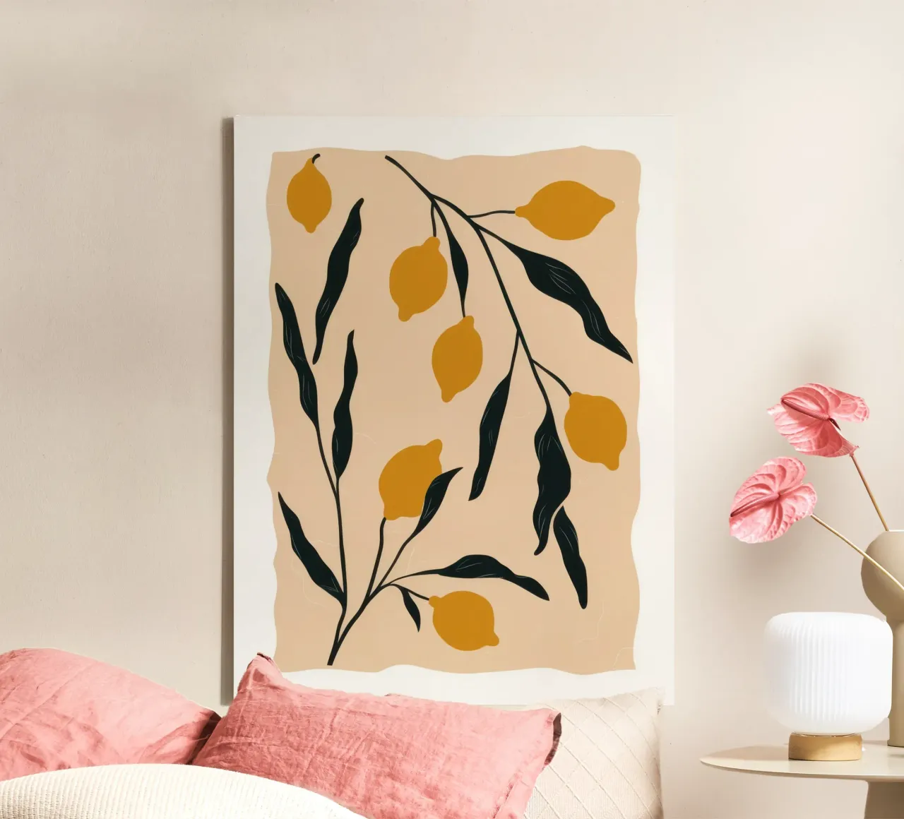 Minimalist Lemon Branch canvas with Floater frame by Lyra Glaze