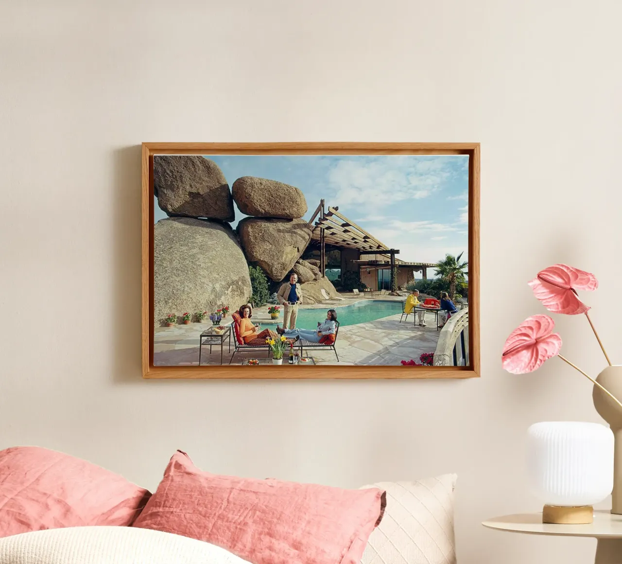 Gathering at the Pool canvas with Floater frame by The Poster UK