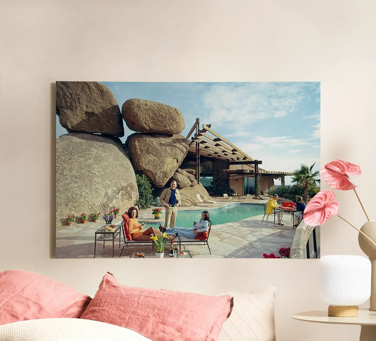 Gathering at the Pool canvas with Floater frame by The Poster UK