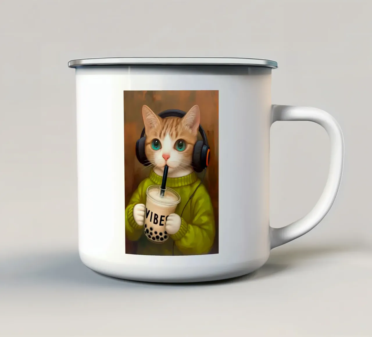 Il gatto beve il bubble tea tazza in smalto da Fleur de Lys