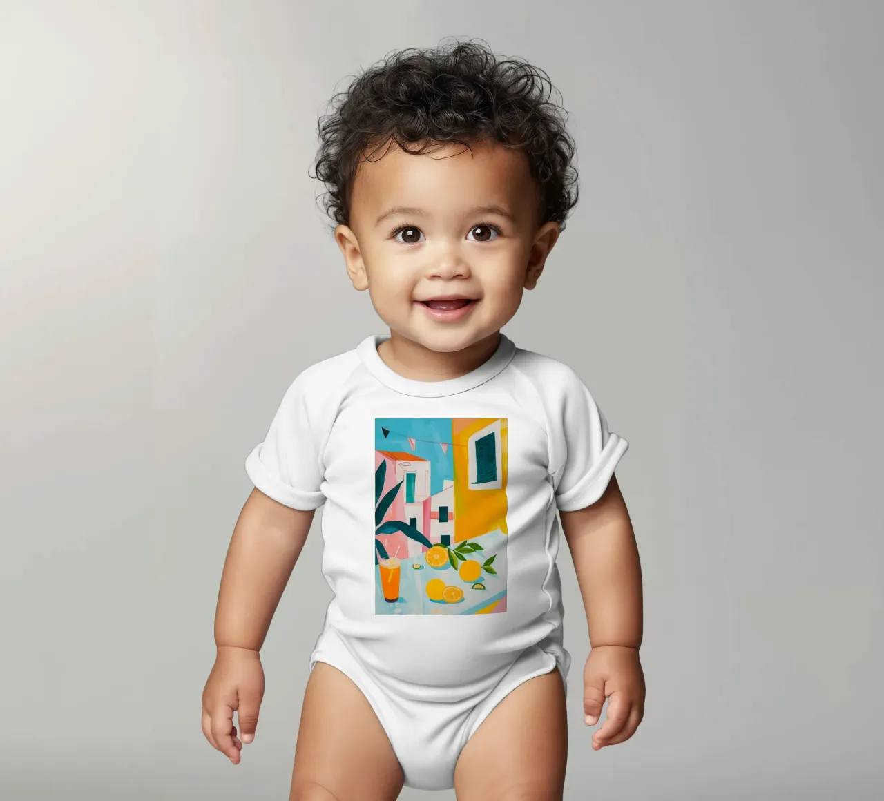 Brunch in Valencia short-sleeve baby romper by LeDieg