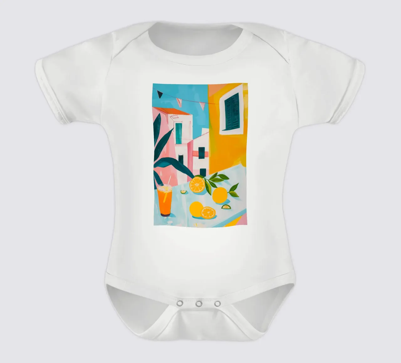 Brunch in Valencia short-sleeve baby romper by LeDieg