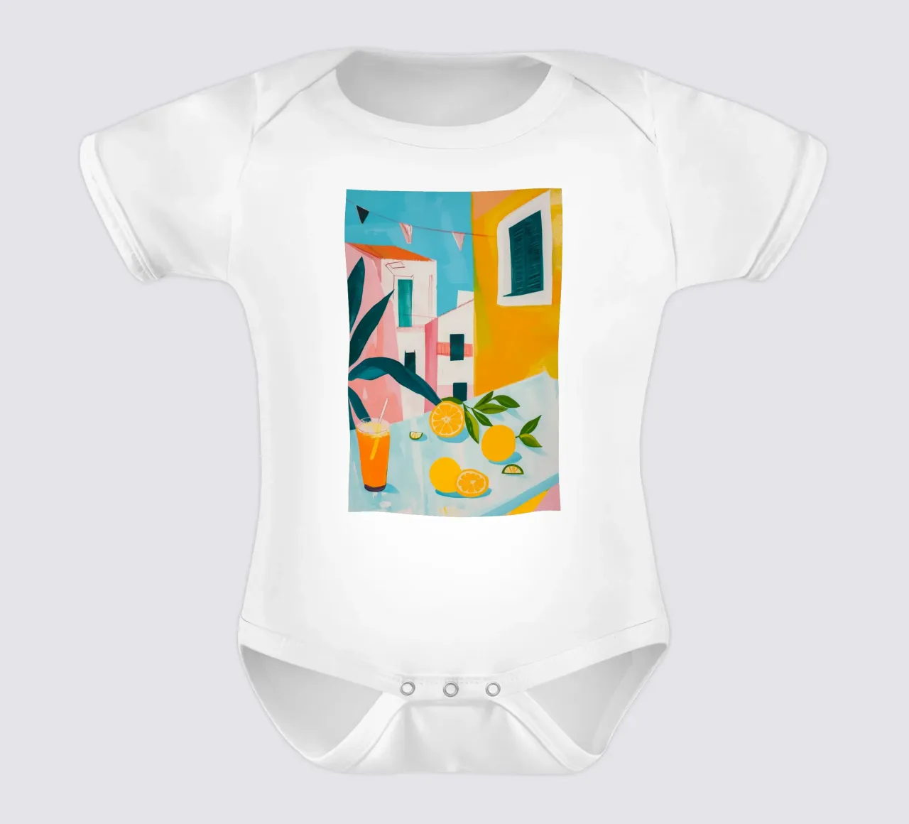 Brunch in Valencia short-sleeve baby romper by LeDieg