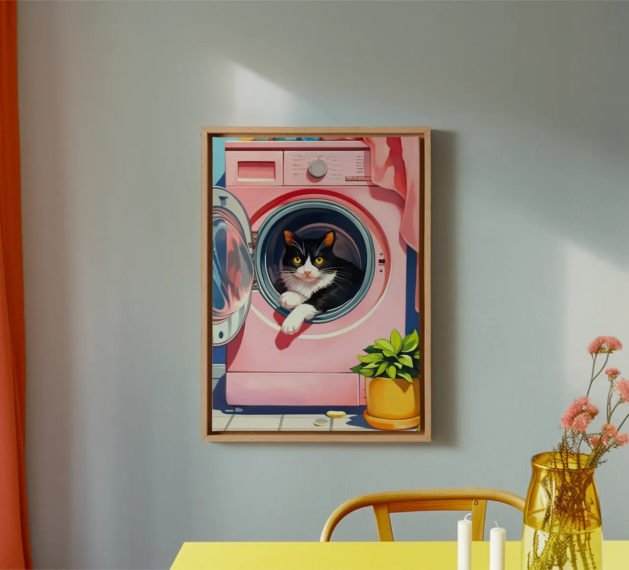 Gezellige kat in wasmachine canvas met Baklijst van Fleur de Lys