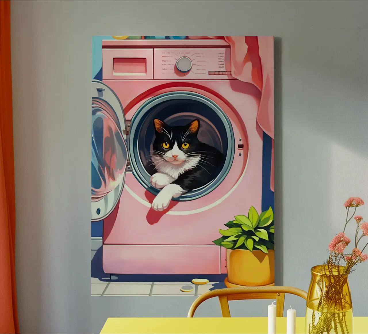 Gezellige kat in wasmachine canvas met Baklijst van Fleur de Lys