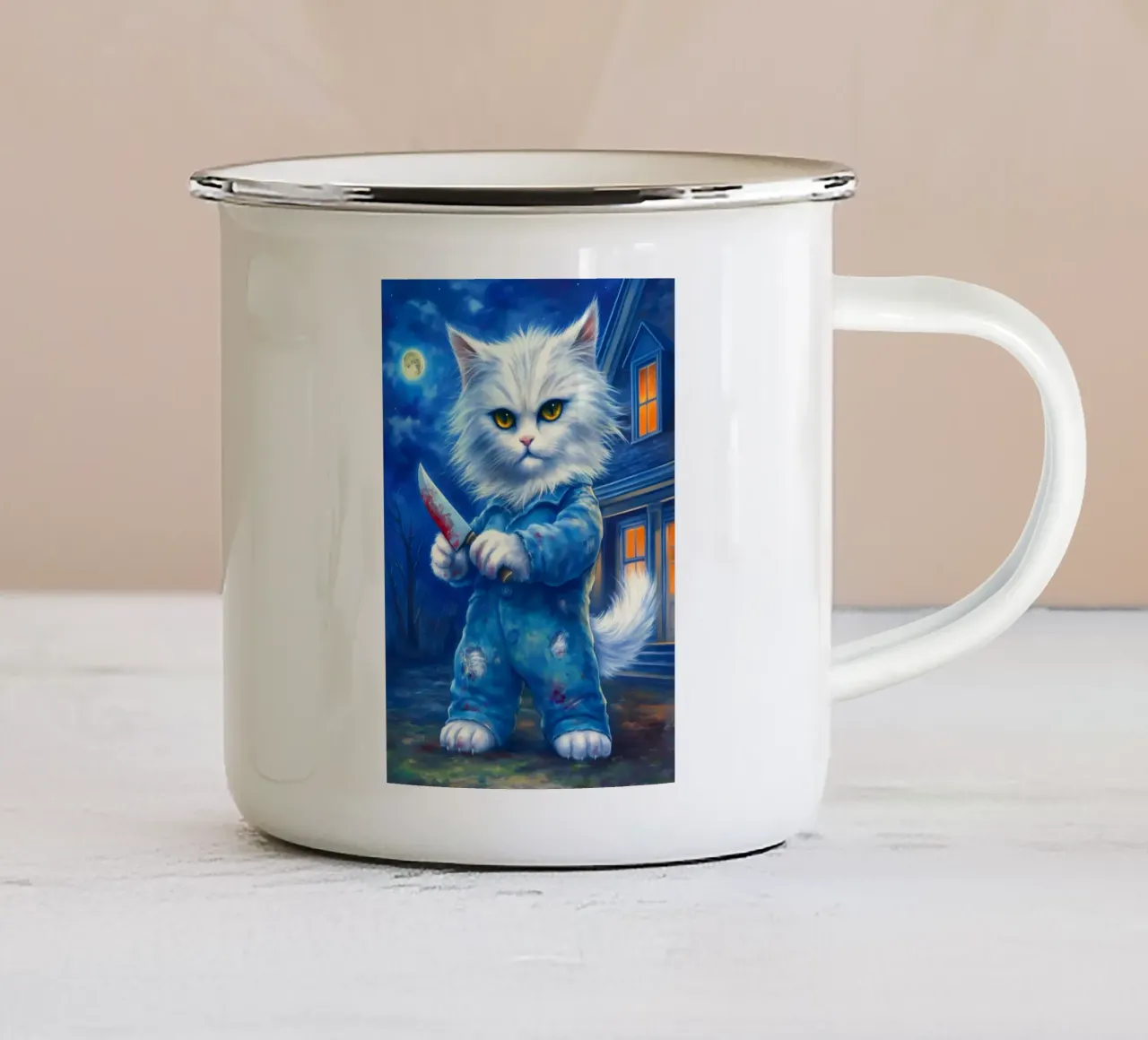 Gatto di Halloween tazza in smalto da Fleur de Lys
